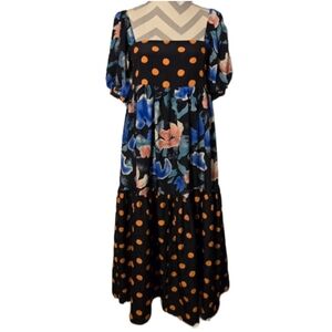Capulet Mixed Print Maxi Dress Floral Polka Dot Tiered Puff Sleeve Size XS